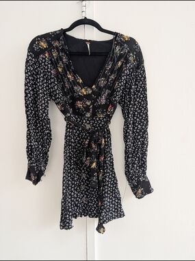 Free People Black Mini Dress with Mixed Floral Print